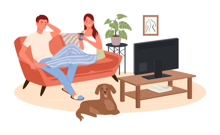 Couple watching tv  Illustration