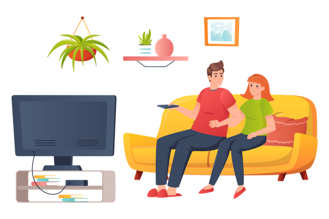 Couple Watching TV  Illustration