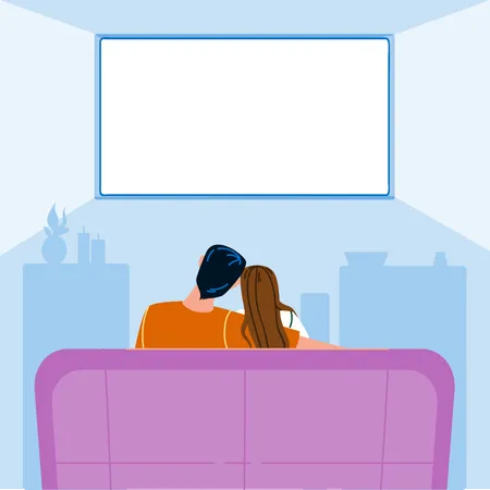 Night Tv Watching Man And Woman Couple Vector Blank Night Tv Enjoy And Watch Boyfriend And Girlfriend Together In Apartment Living Room Characters Resting On Sofa Flat Cartoon Illustration Illustration