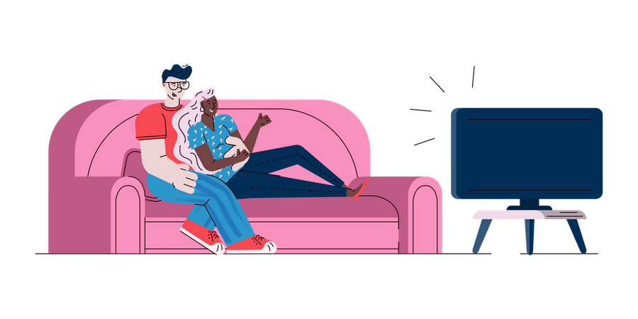 Couple watching TV show Illustration