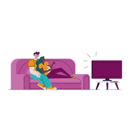 Couple watching TV show  Illustration