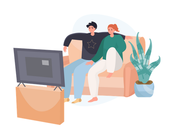 Couple watching TV show in the room Illustration