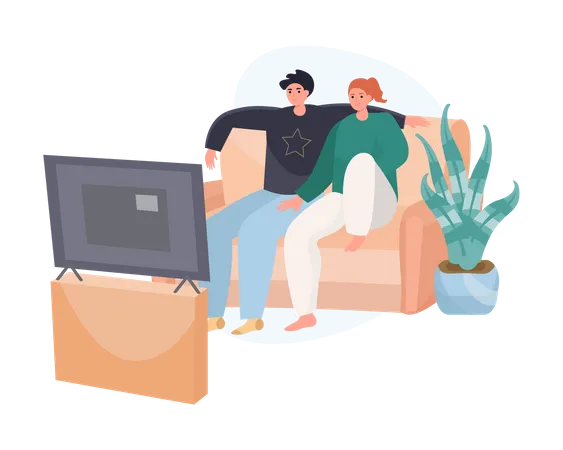 Couple watching TV show in the room  Illustration