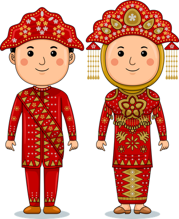 Couple wear Bangka Belitung Traditional Clothes Illustration