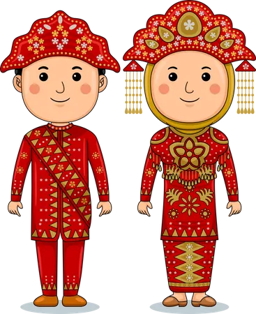 Couple wear Bangka Belitung Traditional Clothes Illustration