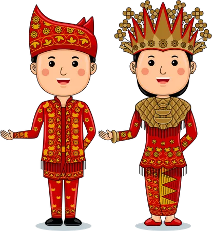 Welcome Gesture With Couple Jambi Traditional Clothes Illustration