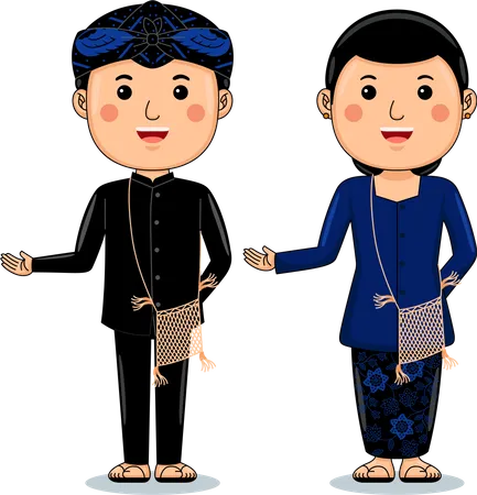 バンカブリトゥンの伝統衣装を着るカップル  イラスト