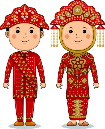 Couple wear Bangka Belitung Traditional Clothes  Illustration