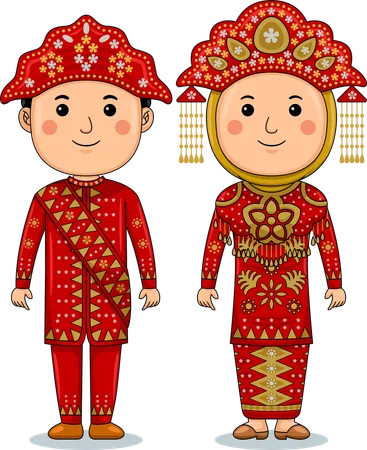 Couple wear Bangka Belitung Traditional Clothes  Illustration