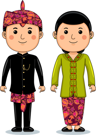 Couple wear Bangkalan Madura Traditional Cloth Illustration