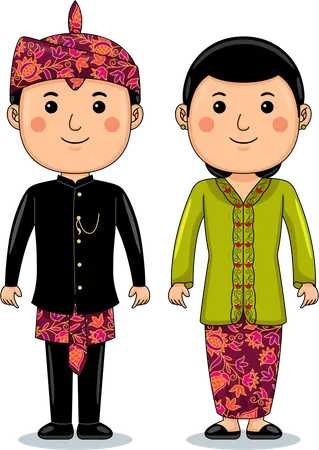 Couple wear Bangkalan Madura Traditional Cloth  Illustration