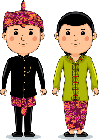 Couple wear Bangkalan Madura Traditional Cloth  Illustration