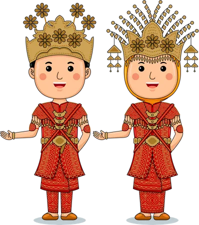 Welcome Gesture With Couple Aesan Gede Traditional Clothes Illustration