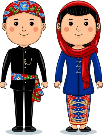 Couple wear Jakarta Traditional Cloth  Illustration