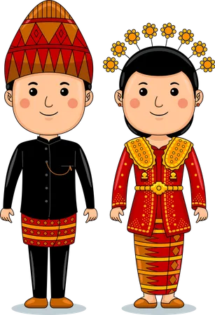 Couple wear Bengkulu Sumatra Traditional Clothes Illustration