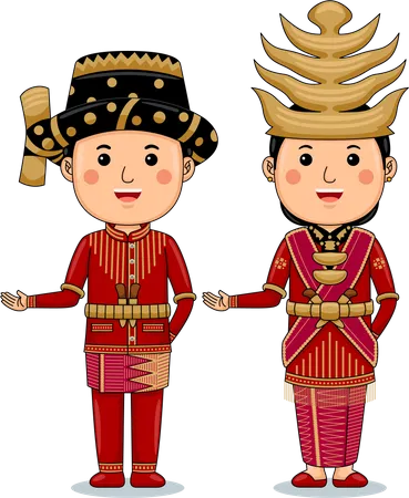 Welcome Gesture With Couple Batak Mandailing Traditional Clothes Illustration