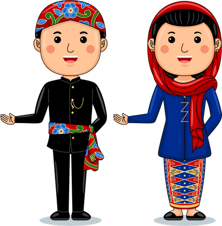 ベンクル・スマトラの伝統衣装を着るカップル  イラスト