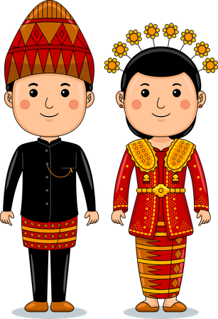 Couple wear Bengkulu Sumatra Traditional Clothes  Illustration