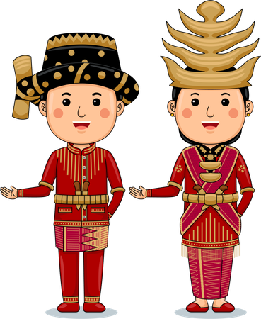 Couple wear Bengkulu Sumatra Traditional Clothes  Illustration