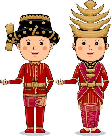 Couple wear Bengkulu Sumatra Traditional Clothes  Illustration