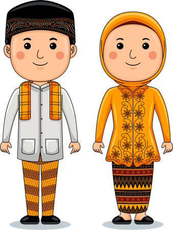 Couple wear Jakarta Traditional Cloth Illustration