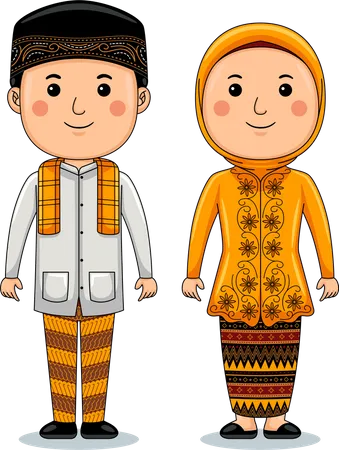 Couple wear Jakarta Traditional Cloth Illustration