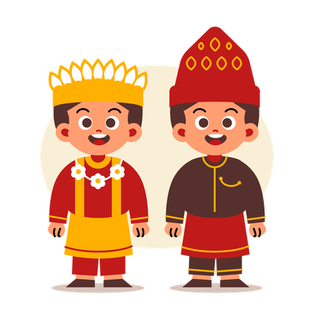 Couple Wear Indonesian Traditional Clothes of Aceh  Illustration