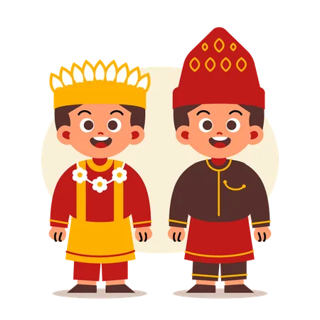 Couple Wear Indonesian Traditional Clothes of Aceh  イラスト