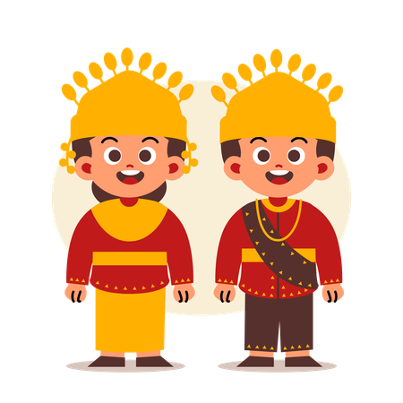 Couple Wear Indonesian Traditional Clothes of Bangka Belitung  Illustration