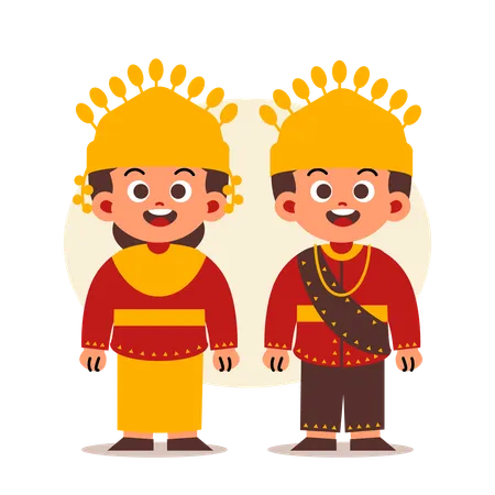 Couple Wear Indonesian Traditional Clothes of Bangka Belitung  일러스트레이션