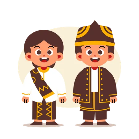 Couple Wear Indonesian Traditional Clothes of Banten  イラスト