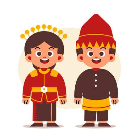 Couple Wear Indonesian Traditional Clothes of Bengkulu  일러스트레이션