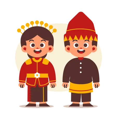 Couple Wear Indonesian Traditional Clothes Of Bengkulu Illustration