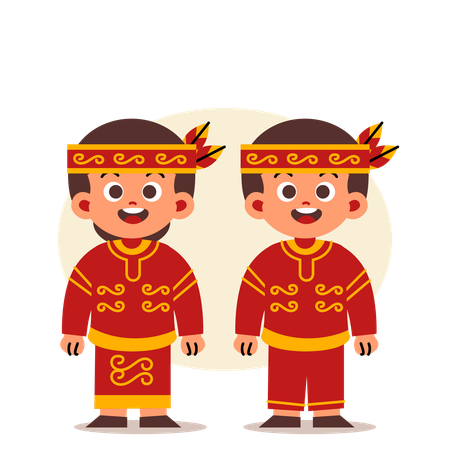 Couple Wear Indonesian Traditional Clothes of Central Kalimantan  일러스트레이션