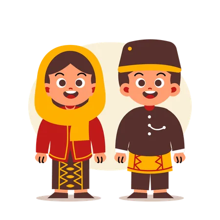 Couple Wear Indonesian Traditional Clothes Of Jakarta Illustration