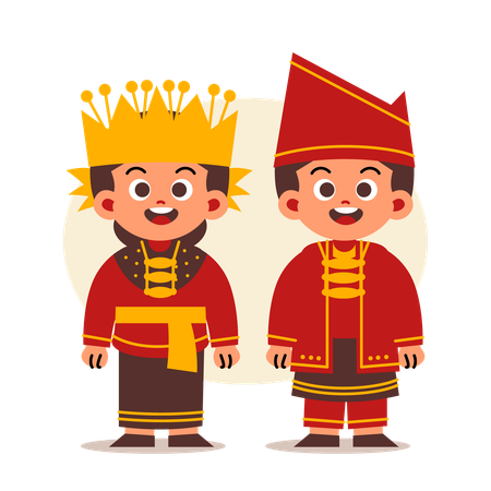 Couple Wear Indonesian Traditional Clothes of Jambi  Illustration
