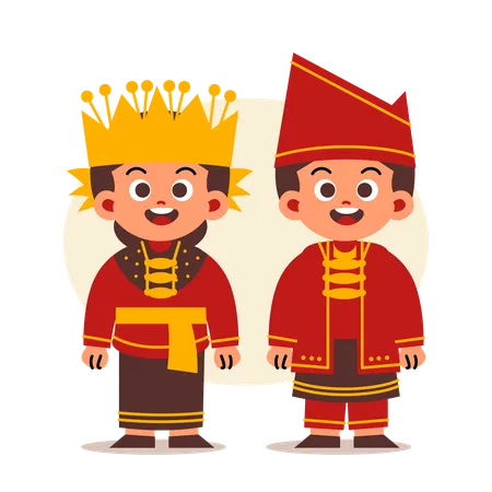 Couple Wear Indonesian Traditional Clothes Of Jambi Illustration