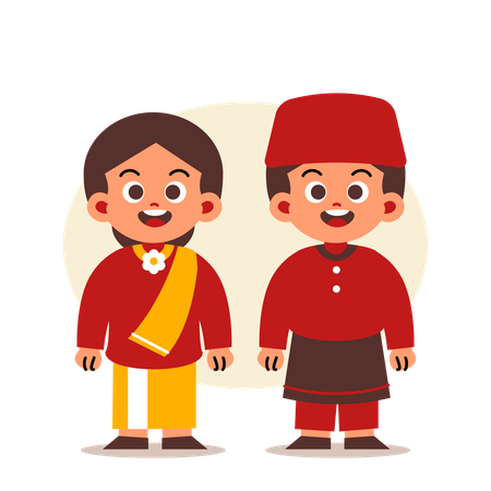Couple Wear Indonesian Traditional Clothes of Kepulauan Riau  イラスト