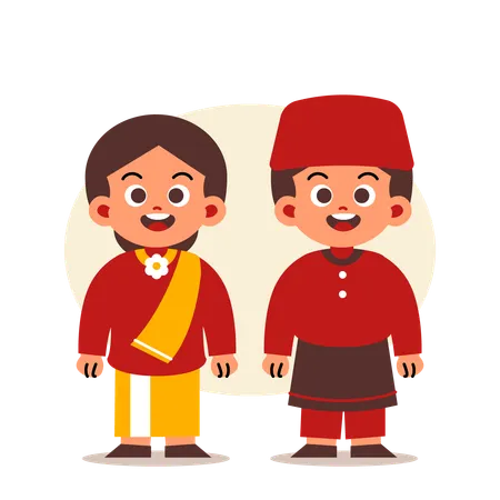 Couple Wear Indonesian Traditional Clothes Of Kepulauan Riau Illustration