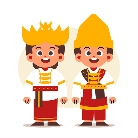 Couple Wear Indonesian Traditional Clothes of Lampung  Illustration