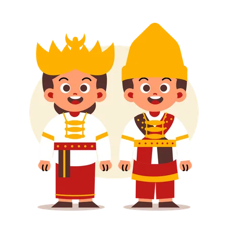 Couple Wear Indonesian Traditional Clothes Of Lampung Illustration