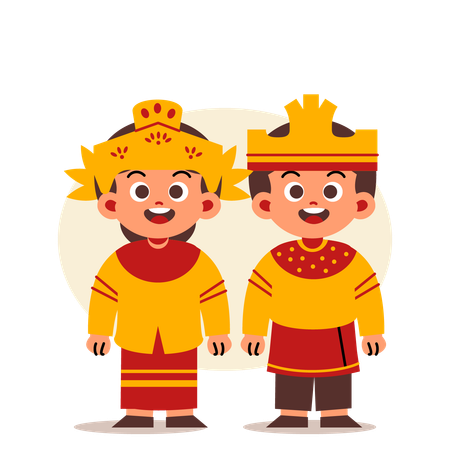 Couple Wear Indonesian Traditional Clothes of North Kalimantan  イラスト