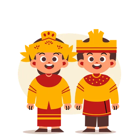 Couple Wear Indonesian Traditional Clothes of North Kalimantan  イラスト