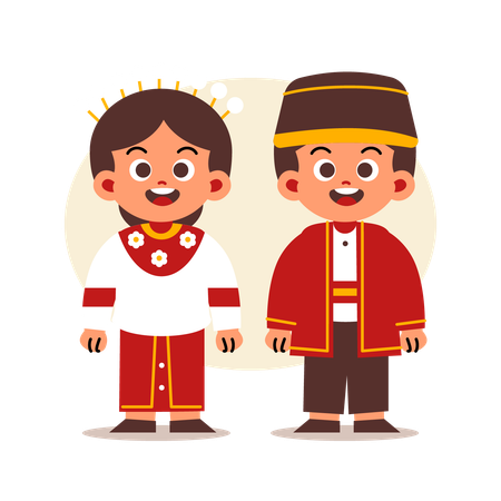Couple Wear Indonesian Traditional Clothes of North Maluku  イラスト