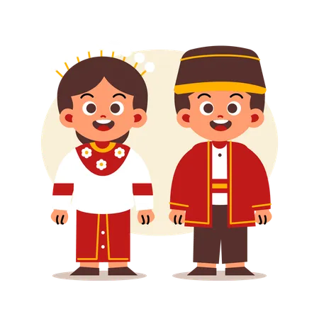 Couple Wear Indonesian Traditional Clothes of North Maluku  Illustration
