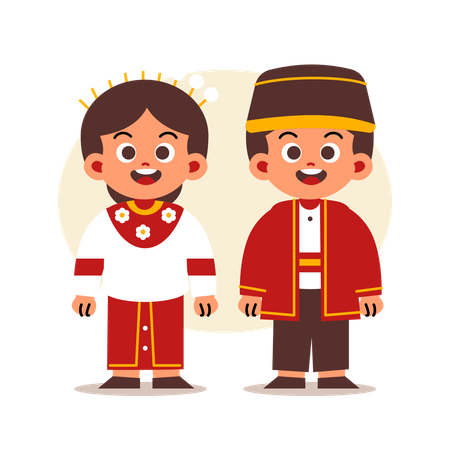 Couple Wear Indonesian Traditional Clothes of North Maluku  Illustration