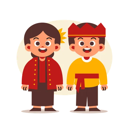 Couple Wear Indonesian Traditional Clothes of North Sulawesi  Illustration
