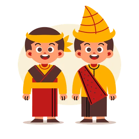 Couple Wear Indonesian Traditional Clothes of Nusa Tenggara Timur  Illustration