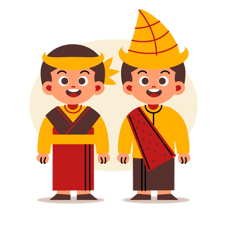 Couple Wear Indonesian Traditional Clothes of Nusa Tenggara Timur  Illustration