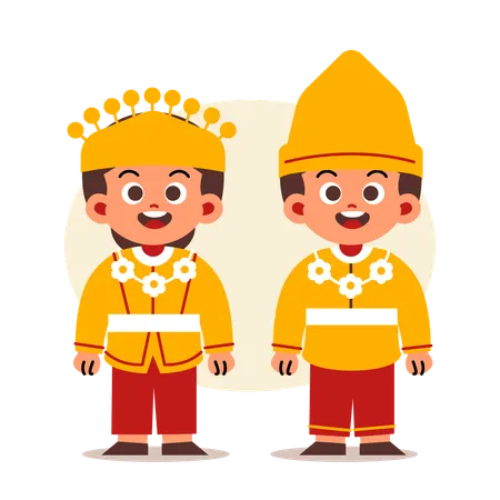 Couple Wear Indonesian Traditional Clothes of Riau  Illustration